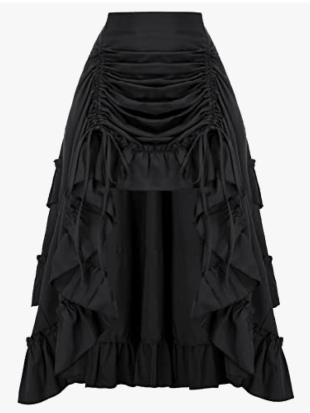Adjustable Black High-Low Drawstring Ruffle Skirt - Picture 3 of 8